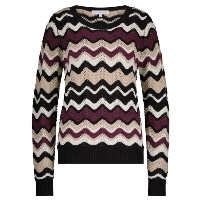 Red Button Pullover Fanny stripe Aubergine